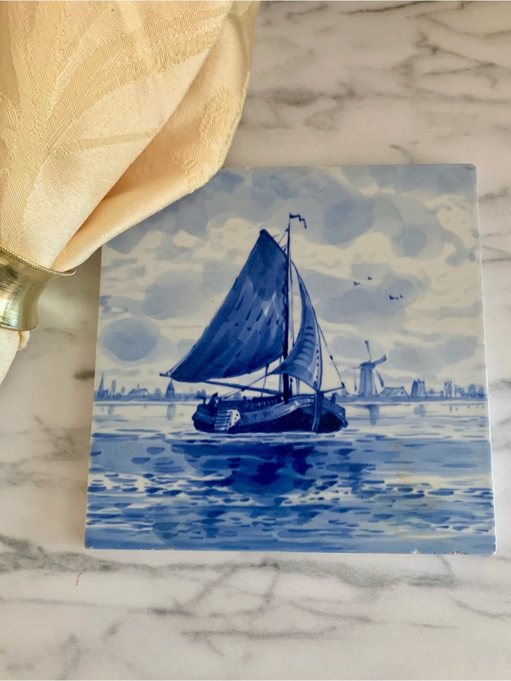 Delft Blue Sailboat Ceramic Tile Art 4X4 - Picture 2 of 4